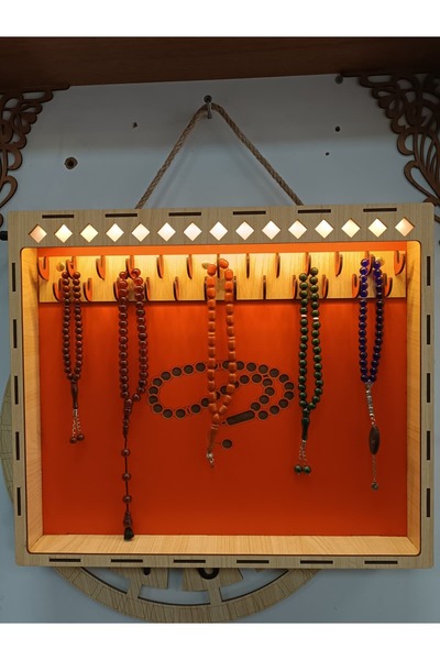 TechUp Desıgner Ahşap tesbih standı ışıklı tesbih dolabı adaptör dahil 23 Ask...