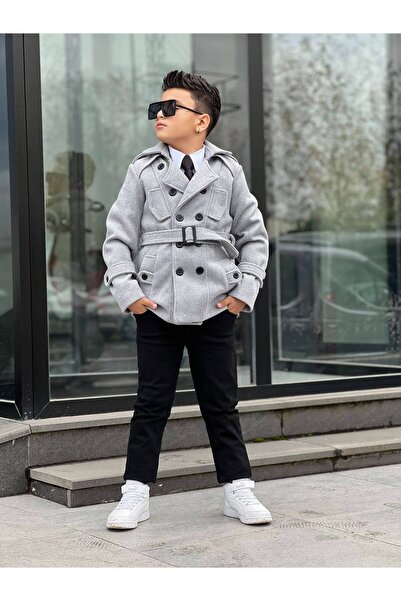 KINGDOM KIDS Erkek Çocuk Şık Takım – 4 Parça (Yünlü Ceket + Kot Pantolon + Po...