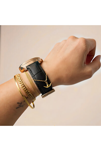 Bast Minimal BAST. Çelik ve Deri Kordon Uyumlu Sallantılı Saat Charmı