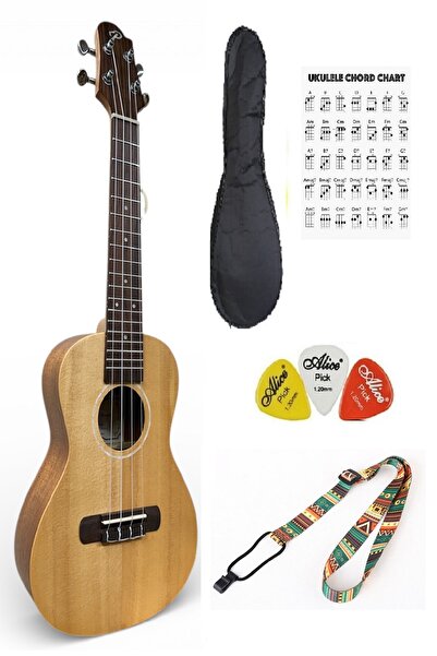 müzikhane Concert Mahogany Ukulele Case Strap Pick-Natural Cover