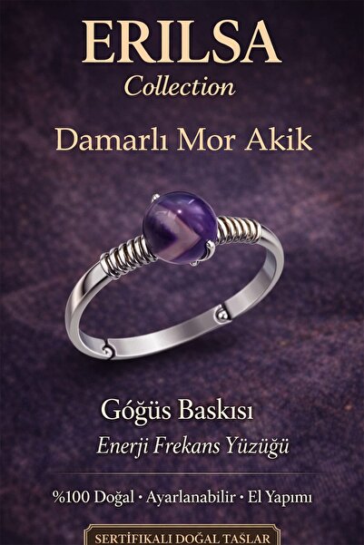 Erilsa Certified Chest Print Energy Ring – Veined Purple Agate Adjustable Thi...