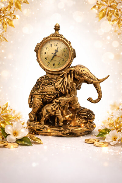 dpg Statuetă Elefant cu Pui din Rășină cu Ceas – Decorațiune Elegantă 24x31 cm