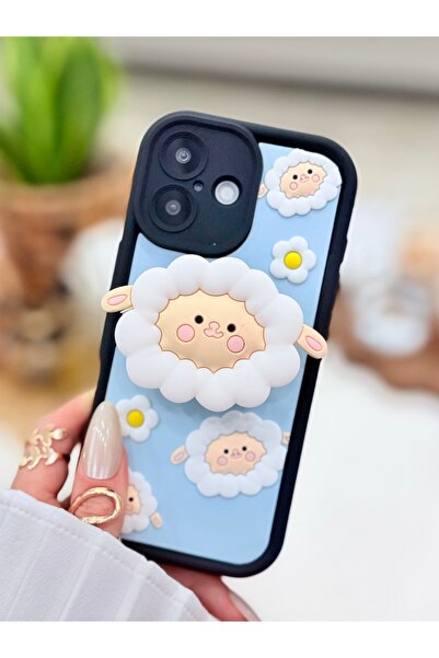 Go Aksesuar iPhone 16 Compatible Pop Socket Flexible Silicone Case with Lamb ...