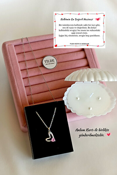 Tilde Paslanmaz Çelik Kalp Kolye & İstiridye Kutulu Mum Hediye Seti Anlam Kar...