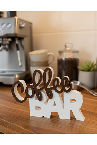 Yuflin Design Coffee Bar Yazılı Dekoratif Biblo – Kahve Köşesi Aksesuarı, Mod...