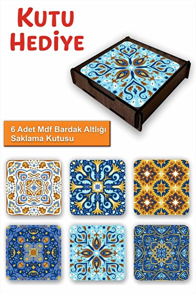 UNT Set of 6 Mdf Coasters with Tile Pattern |   Colorful Pop Art Design |   W...