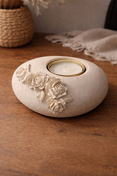 Sabletscrafts El Yapımı Gül Detaylı Taş Görünümlü Tealight Mumluk – Dekoratif...