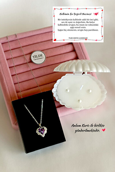 Tilde Paslanmaz Çelik Kalp Kolye & İstiridye Kutulu Mum Hediye Seti Anlam Kar...