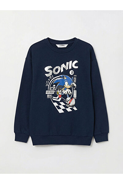 LC Waikiki سترة سميكة للأولاد من GiyÇık Store باللون الأزرق الداكن Sonic مطبوع