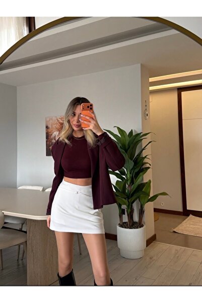 sinemkivanc co Kemer Detaylı Premium Beyaz Şort Etek