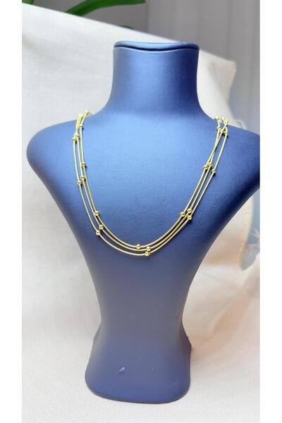 NİSA HOME قلادة نسائية من الفولاذ المقاوم للصدأ بثلاثة صفوف من الخرز - قلادة ...