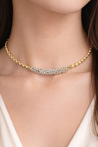 Sevil Gülgün Atelier Gold Plated Twisted Chain Zircon Stone Waterway Choker N...