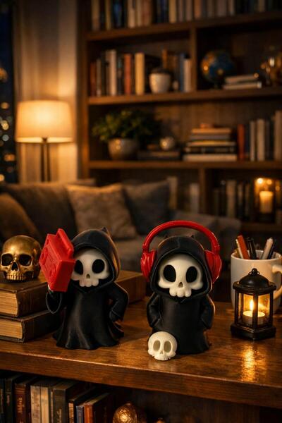 Skull Figures with Headphones & Radio 2-Piece Decorative Set Table Top Decor Home Decor Gift