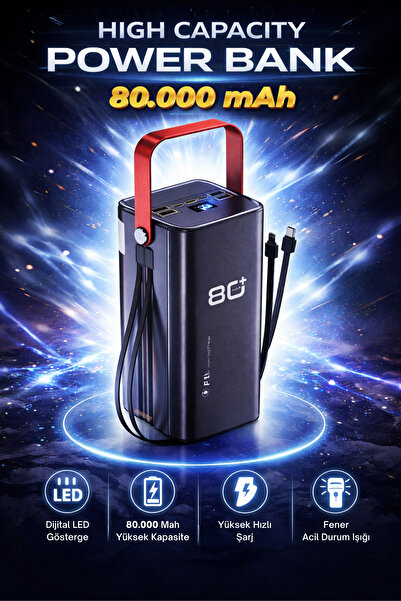 Omaze 80.000 mAh Güçlü Powerbank LED Işıklı PD Hızlı Taşınabilir Şarj Acil Du...
