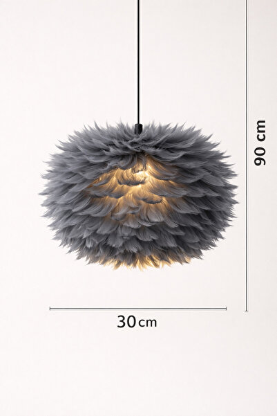 Luna Lighting Flora Model Gri Tüylü Kumaş Modern Estetik Tekli Sarkıt Avize