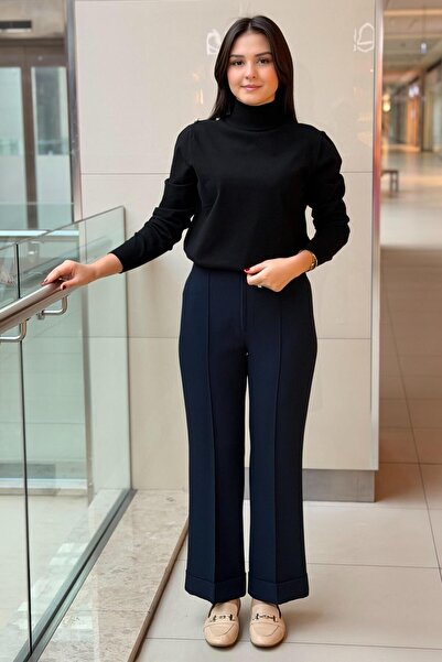 sentez giyim Sentez Broom Paçası Duble Rahat Pantolon