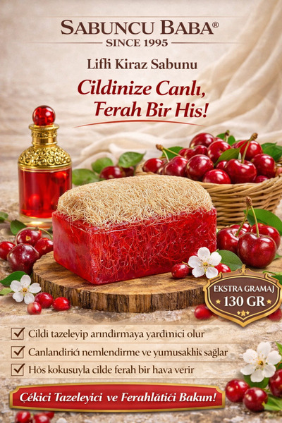 SABUNCU BABA - Doğal Kabak Lifli Kiraz Sabunu 130 GR. Cildinizde Ferah Bir His