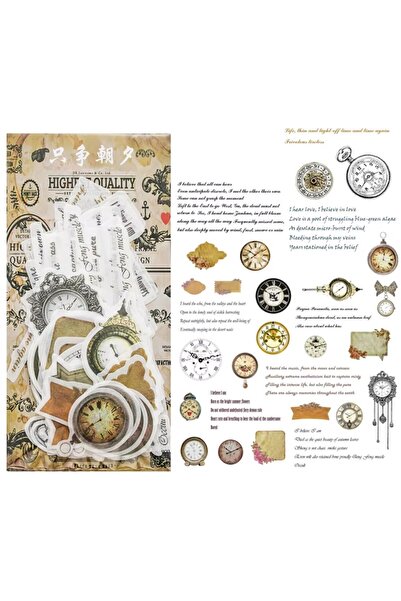 SF SCRAPBOOK KIRTASİYE Scrapbook Vintage 30 Parça Saat Desenli Deco Kağıt Set...