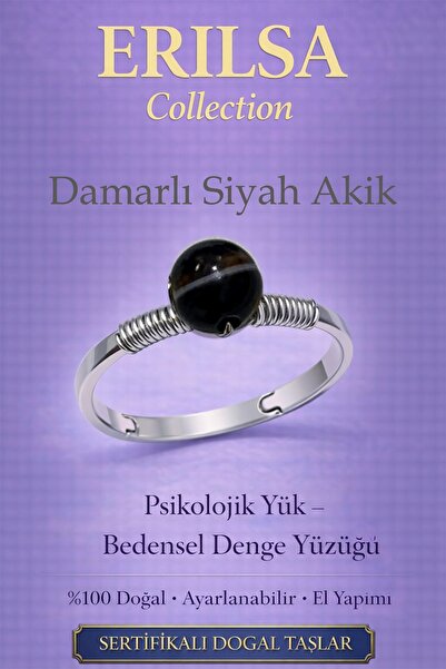 Erilsa Certified Psychological Load Physical Balance Ring - Veined Black Agat...