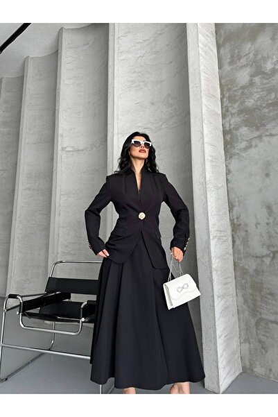 buqre's moda Women's Two-Piece Suit Stylish Button Detail Stand Collar Blazer...