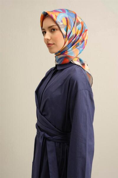 Armine Geometric Patterned Pure Silk Twill Scarf 9329D 01