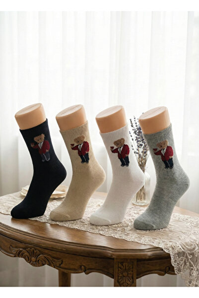 Budy Socks Ayı Desenli Tenis 4'lü Çorap