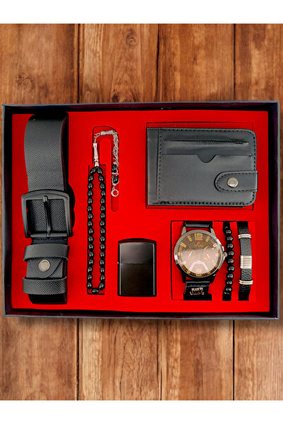 İNCİ sepette Erkek Hediye Seti Saat Kemer Cüzdan Çakmak Tesbih Bileklik Babay...