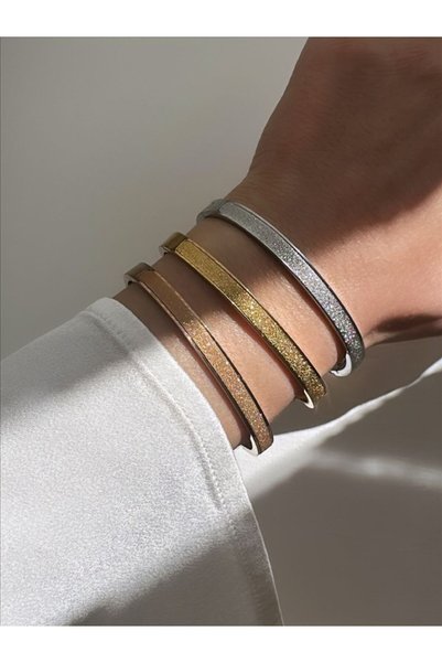 QA Quella Accessories Steel Thick Shiny Silver & Rose & Gold Clasp Bracelet Inner Diameter: 6 cm / Circumference: 19 cm - Rose