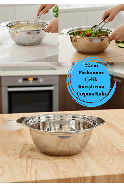 BRE HOME 22 cm Paslanmaz Çelik Karıştırma Kabı – Profesyonel Çırpma, Hamur, S...