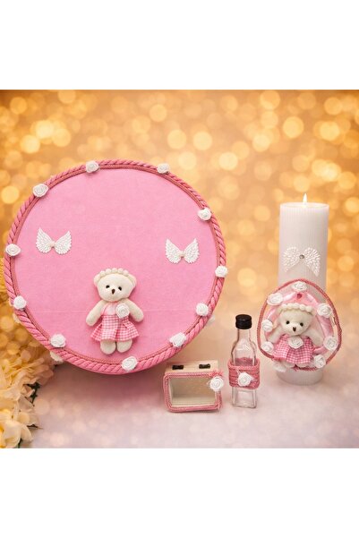 K2e Комплект за кръщене за момичета в розов цвят със свещ и декоративна кутия