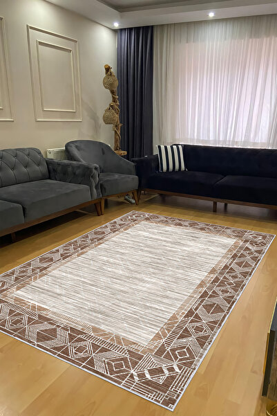 CENTER AVM Krem Halı Salon Halısı Makinede Yıkanabilir Halı Kaymaz Taban Halı