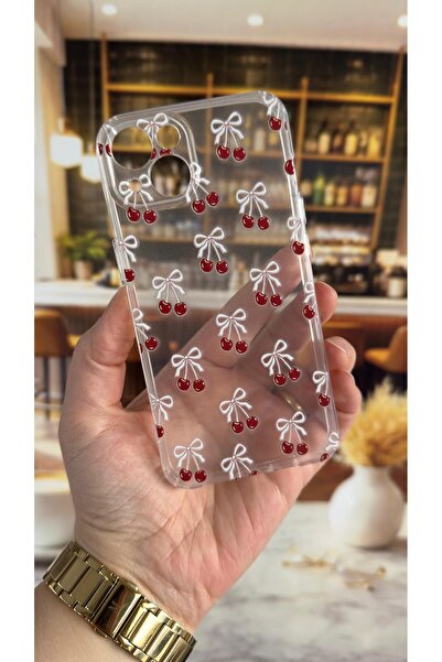 Vip Case غطاء شفاف متوافق مع آيفون 13 بنمط الكرز، يمتص الصدمات ويحمي الكاميرا