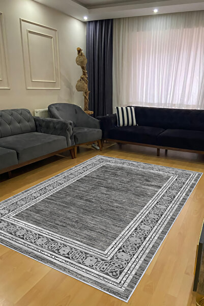 CENTER AVM Gri Halı Salon Halısı Makinede Yıkanabilir Halı Kaymaz Taban Halı