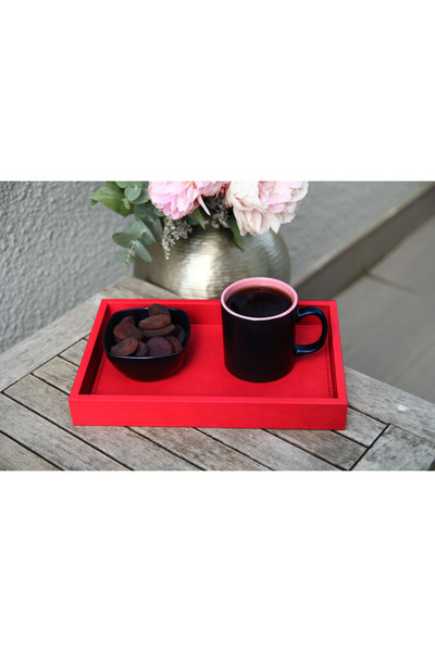 MOENAStudio Small Size Coral Red Faux Leather Tray