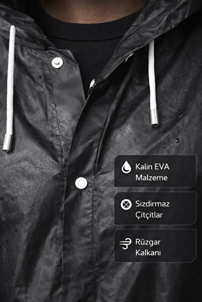 esplendor Black Hooded Snap Fasteners Eva Raincoat Wind and Water Resistant U...