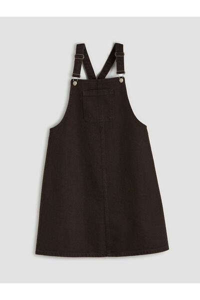 LC Waikiki Rmz Farkiyla Brown Square Neck Strap Jean Salopet Dress