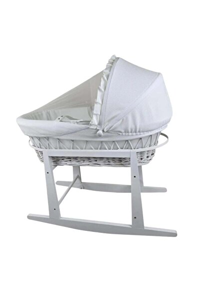 ZEE STAR سله موسئ المصنوعة من الخيزران ابيض والمزودة بتلبيسة قماش مقلم بليون ...