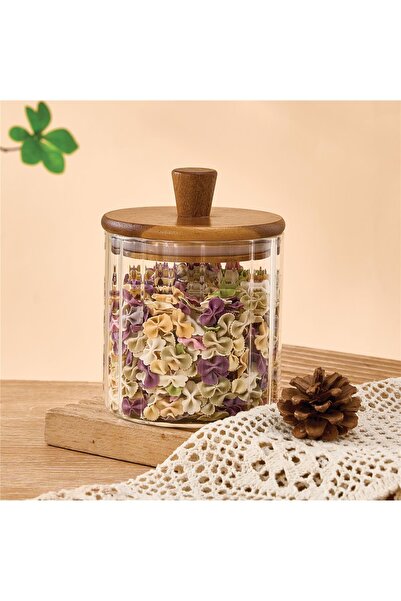 MİEN 600 ml Borosilikat Cam Kavanoz – Akasya Kapaklı