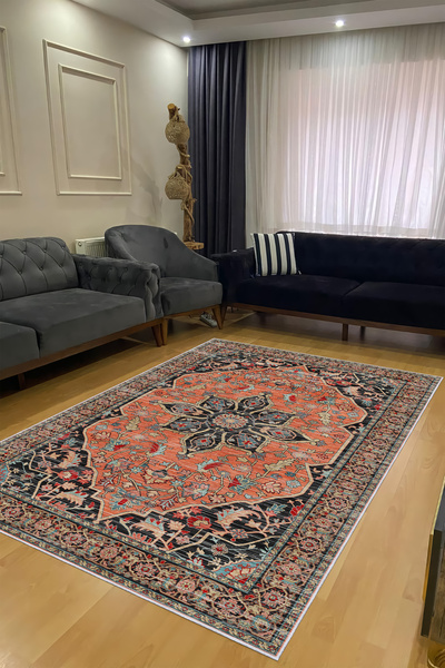 CENTER AVM Vintage Halı Salon Halısı Makinede Yıkanabilir Halı Kaymaz Taban Halı