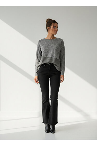 VETTA Taş Detaylı Oversize Kalıp Bisiklet Yaka Bluz