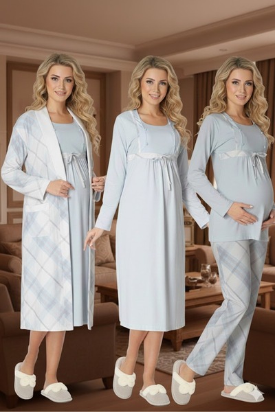 Lohusa Homewear Women's Blue Long Sleeve Winter Cotton Plaid Maternity Pajama...