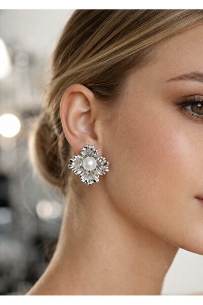 ringbox Silver Color Pearl Flower Earrings