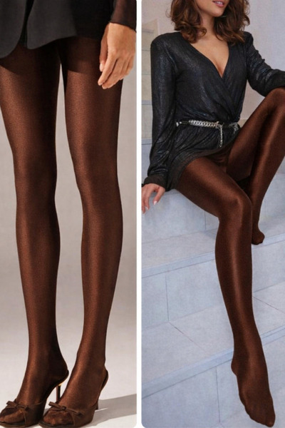 styleFlex Shiny lycra tights with shaping effect brown leggings