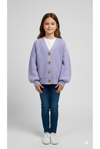 ADA YILDIZ KİDS Πλεκτή ζακέτα για κορίτσια με κουμπιά, ανοιχτό μωβ χρώμα, 6/1...