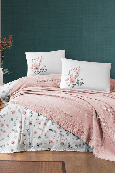 First Choice Sole 100% Cotton 4 Piece Pique Set Powder