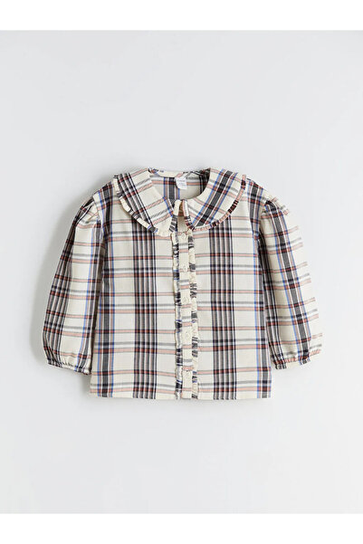 LC Waikiki Lcw Kids Beige Peter Pan collar Plaid Girl's Shirt