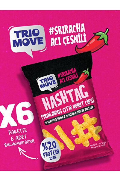 TrioMove Hashtag Fırınlanmış Nohut cipsi Sriracha Acı Çeşnili (6 Adet) Trio Move