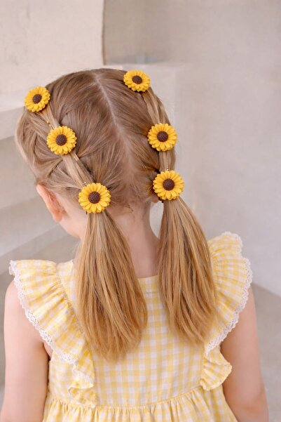 Nati Co Kız Çocuk Ayçiçeği Figürlü Sarı Lastik Toka Seti ( 3 Adet )