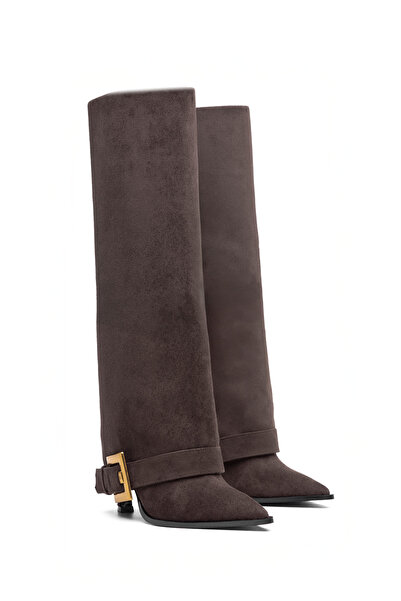 MARY أحذية نسائية من جلد الغزال ذات كعب عالٍ، أحذية طويلة ذات كعب عالٍ، أحذية...