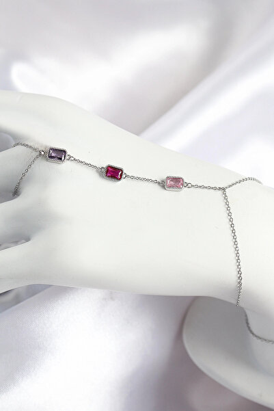 MericLine Brass Colored Zircon Stone Rectangular Model Silver Color Women's S...